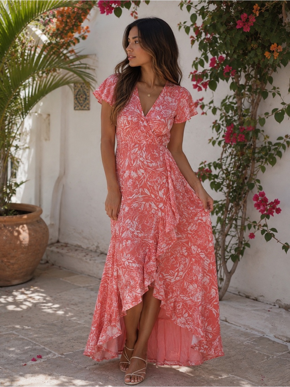 Isabel Ingrid + Isabel Women's Floral Wrap Maxi Dress Size Small Pink Tie Back